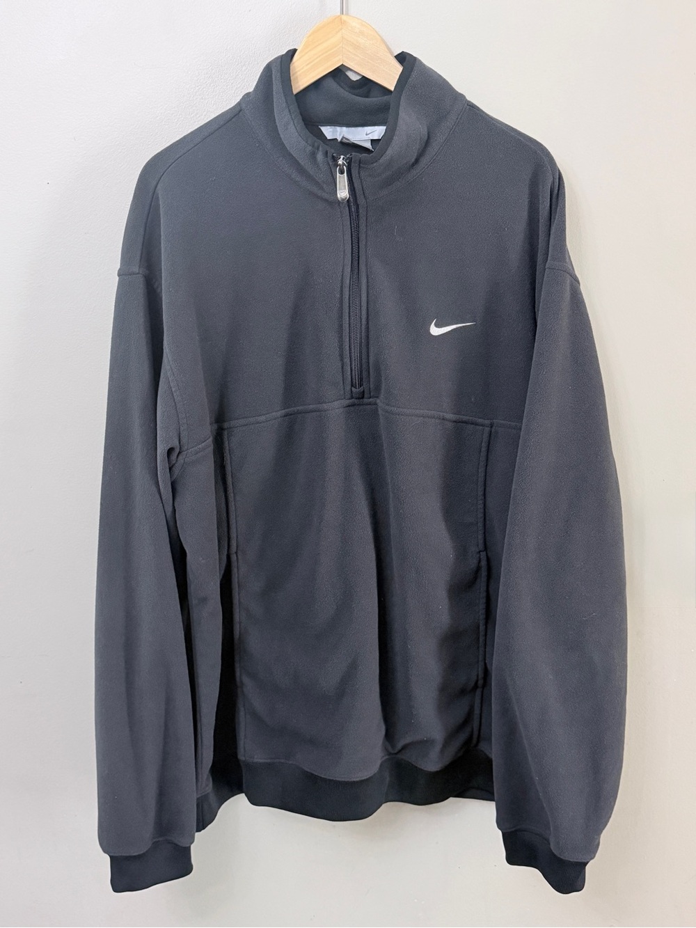 Vintage Nike Silver Tag Half Zip Fleece Pullover Sweatshirt Black XXL